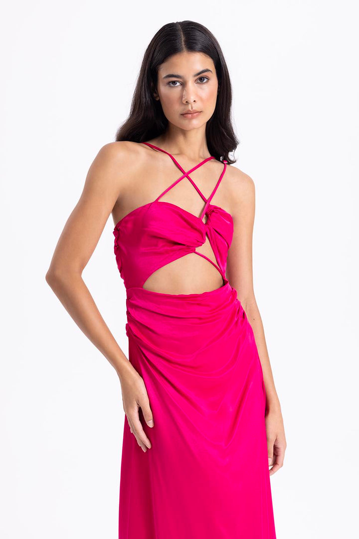 BSL Women Cross Strapped Satin Dress - Orangevale