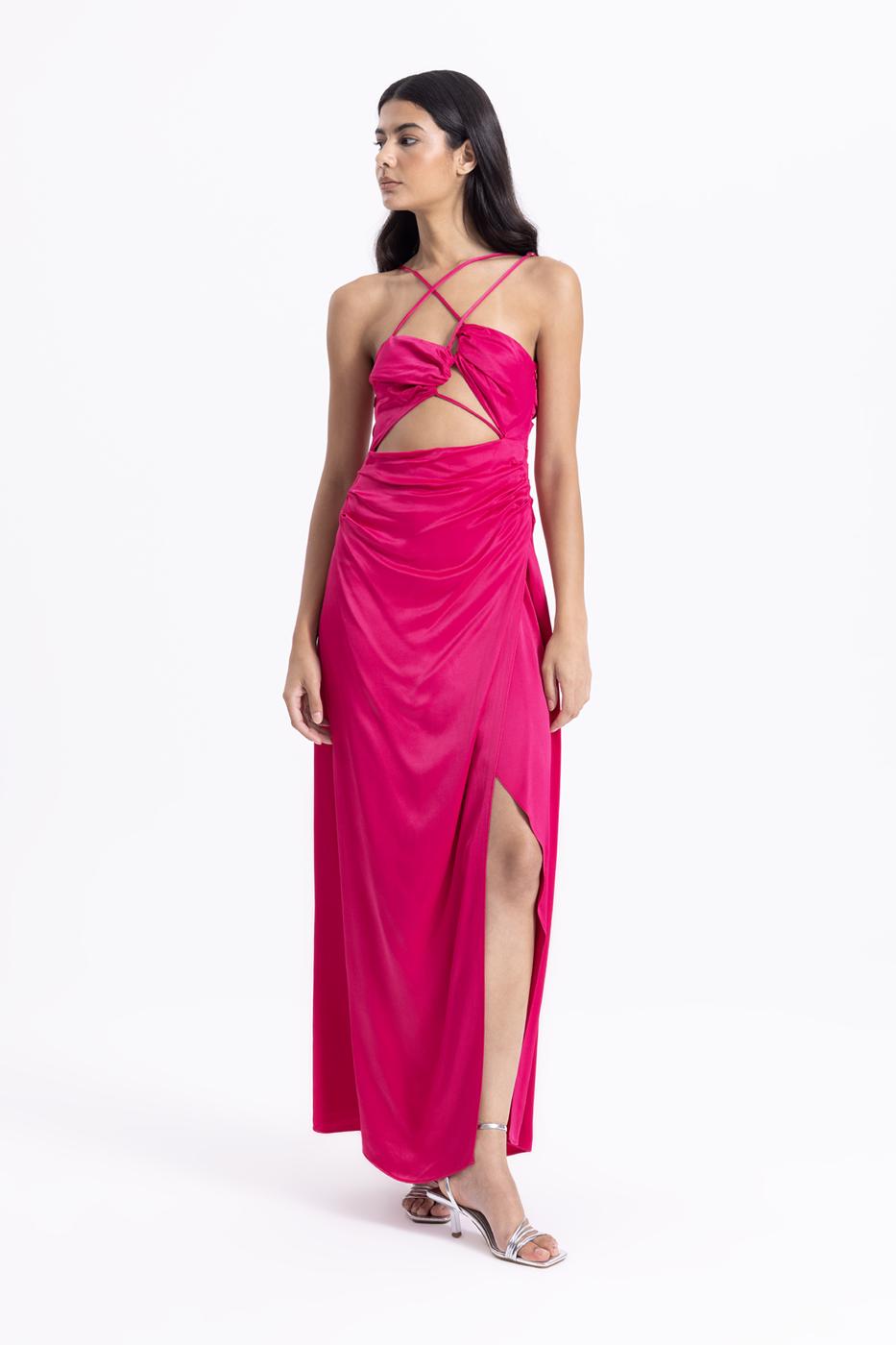 BSL Women Cross Strapped Satin Dress - Orangevale