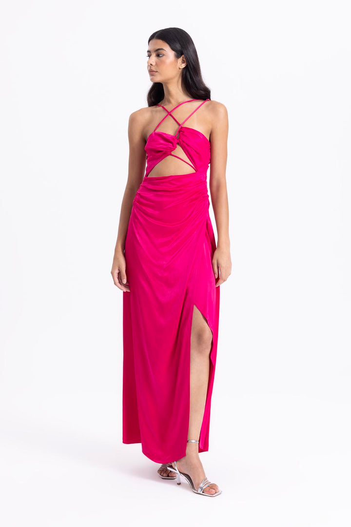 BSL Women Cross Strapped Satin Dress - Orangevale