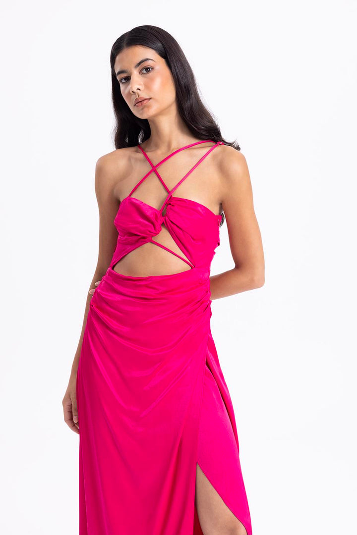 BSL Women Cross Strapped Satin Dress - Orangevale