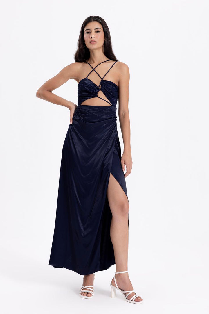 BSL Women Cross Strapped Satin Dress - Carolina