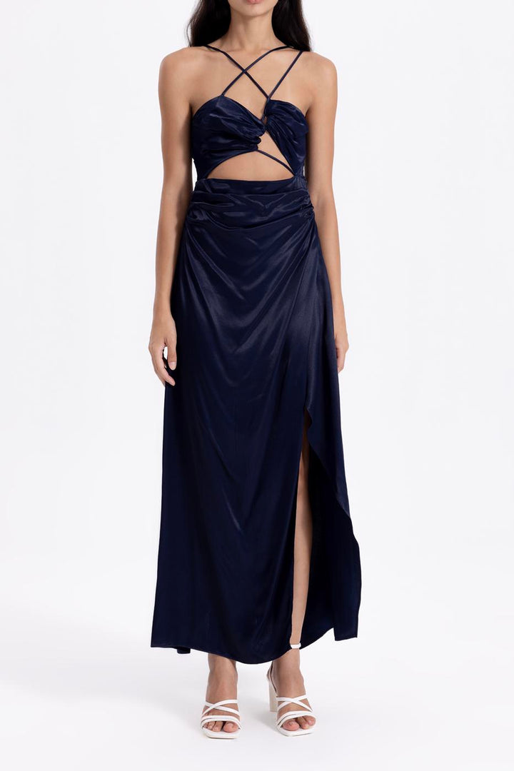 BSL Women Cross Strapped Satin Dress - Carolina