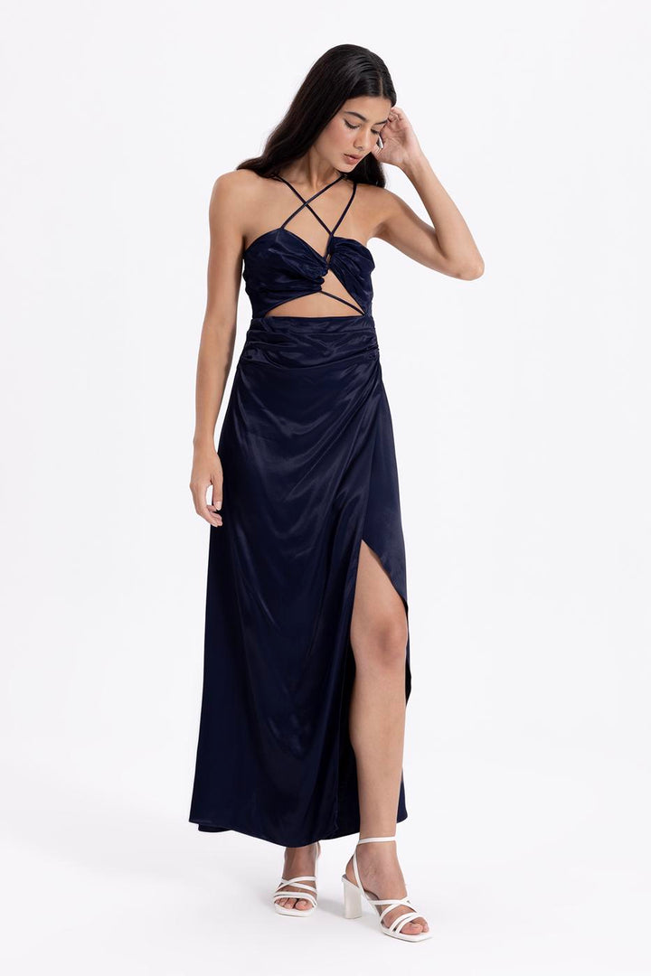 BSL Women Cross Strapped Satin Dress - Carolina