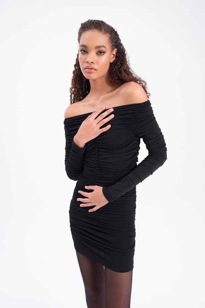 BSL Women Carmen collar drapped mini dress - Irapuato