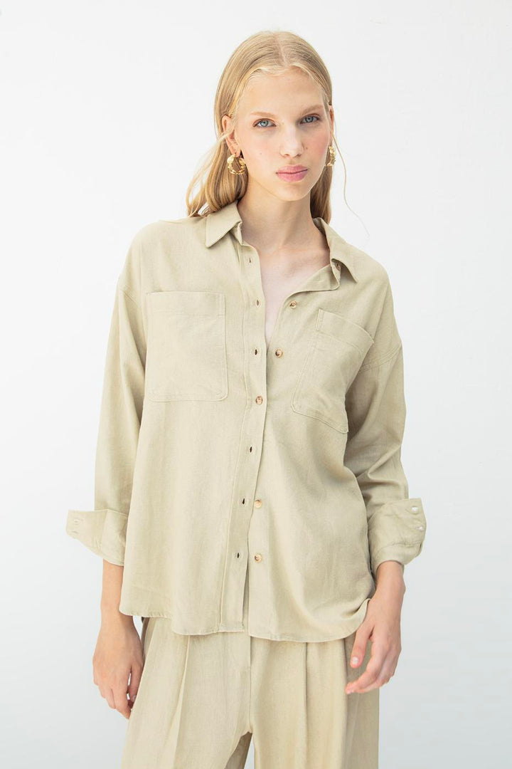 BSL Women Linen Blend Oversize Shirt - Clichy