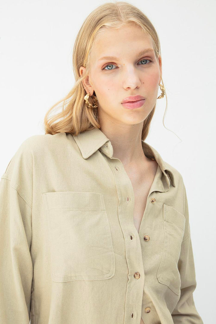 BSL Women Linen Blend Oversize Shirt - Clichy