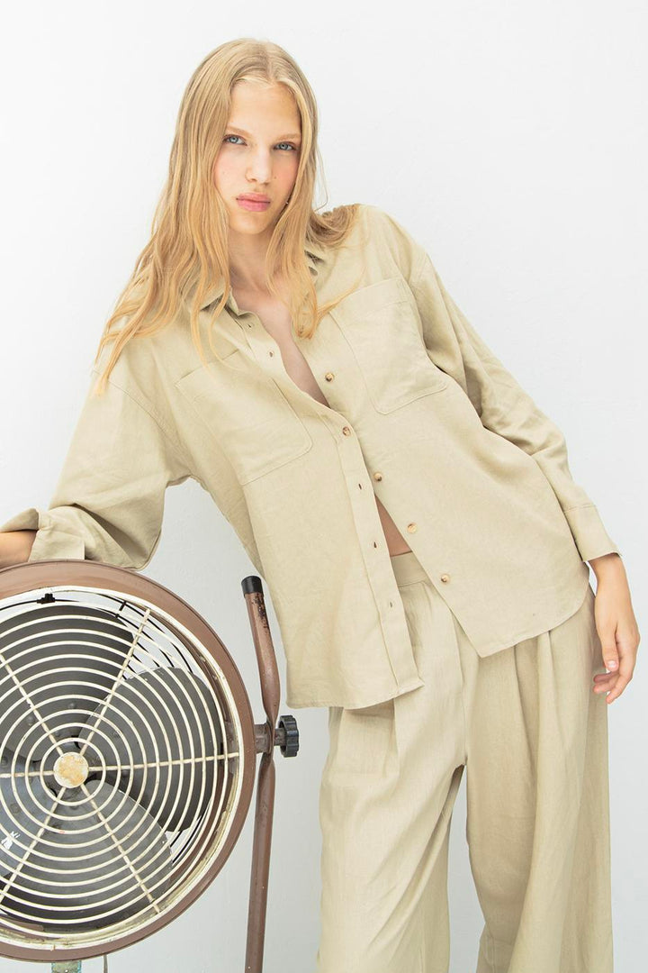 BSL Women Linen Blend Oversize Shirt - Clichy