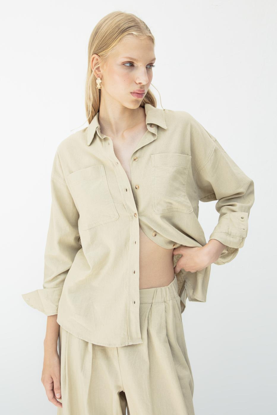 BSL Women Linen Blend Oversize Shirt - Clichy
