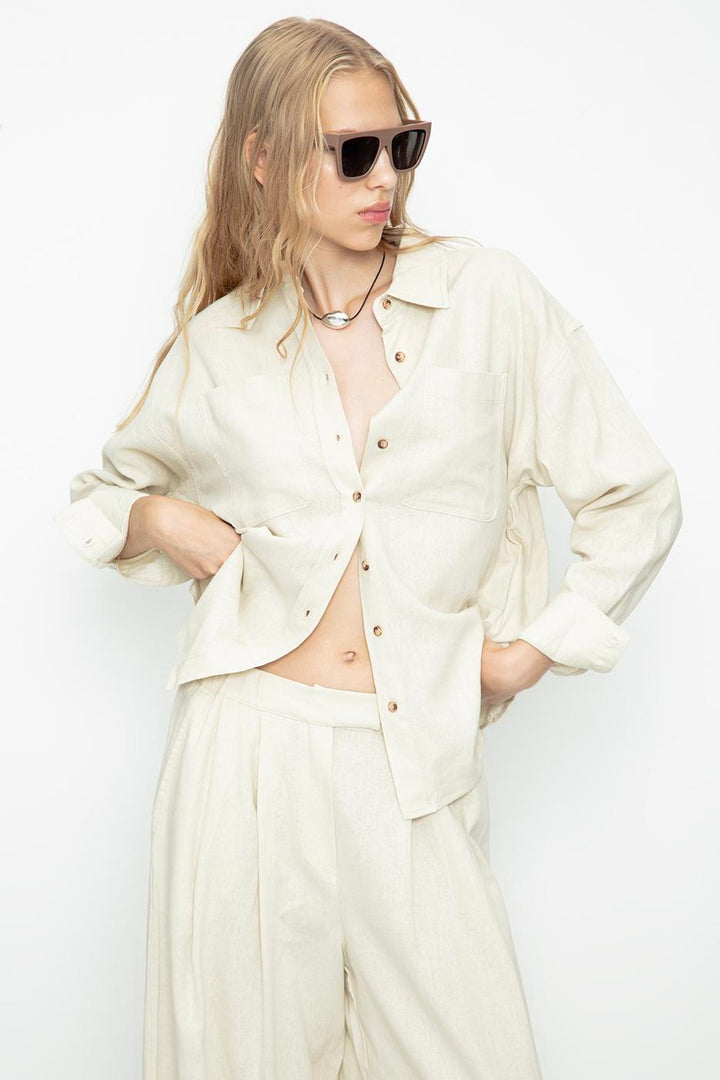 BSL Women Linen Blend Oversize Shirt - Folsom