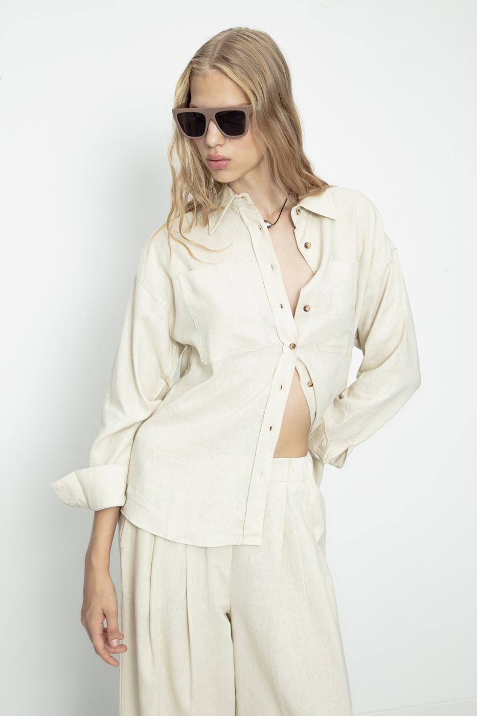 BSL Women Linen Blend Oversize Shirt - Folsom