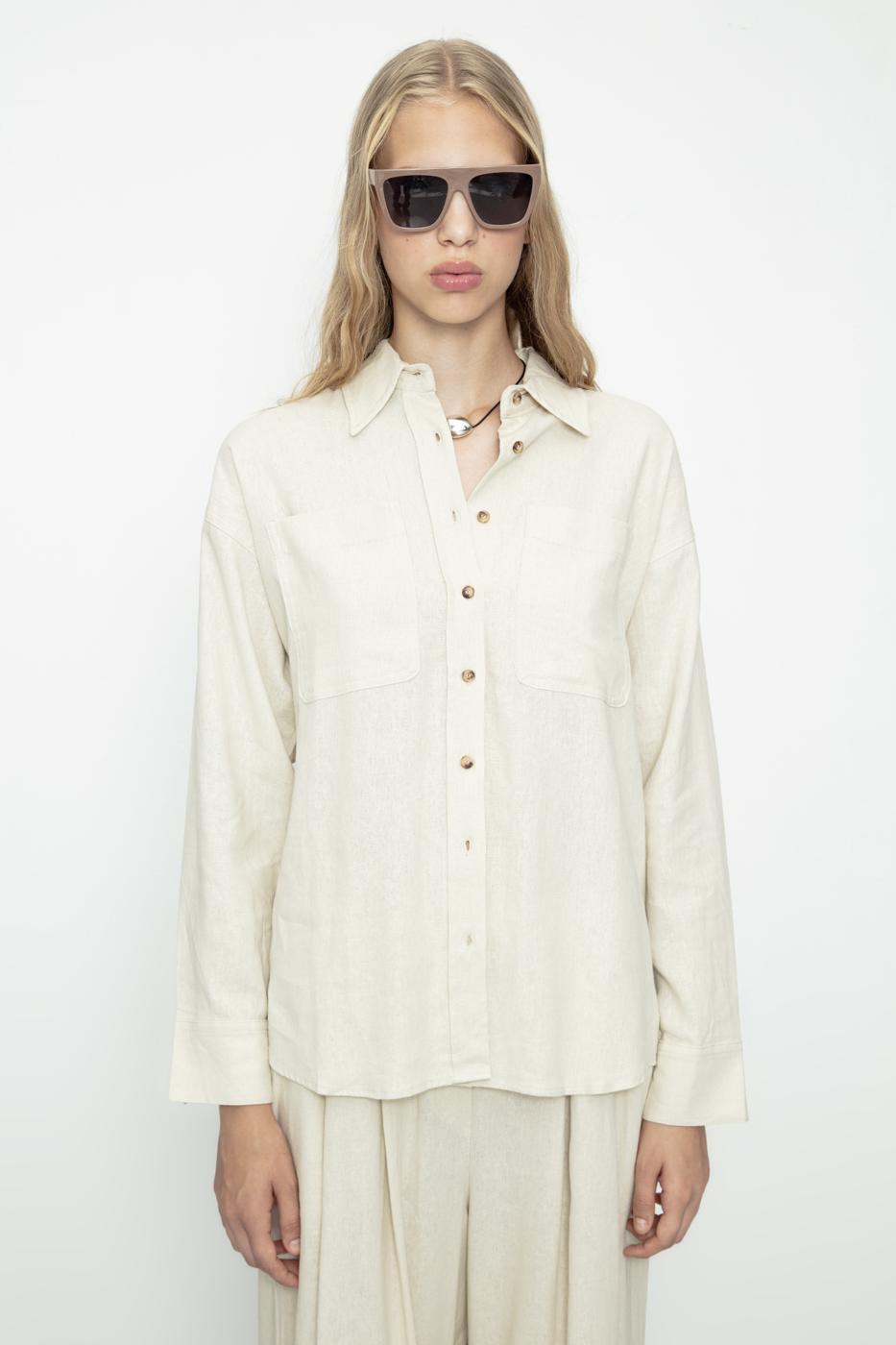 BSL Women Linen Blend Oversize Shirt - Folsom