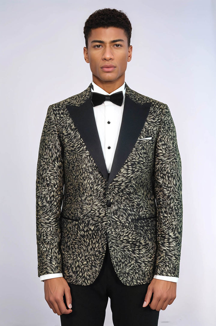 WSS Feather Patterned Slim Fit Black Men Party Blazer  - Maricopa