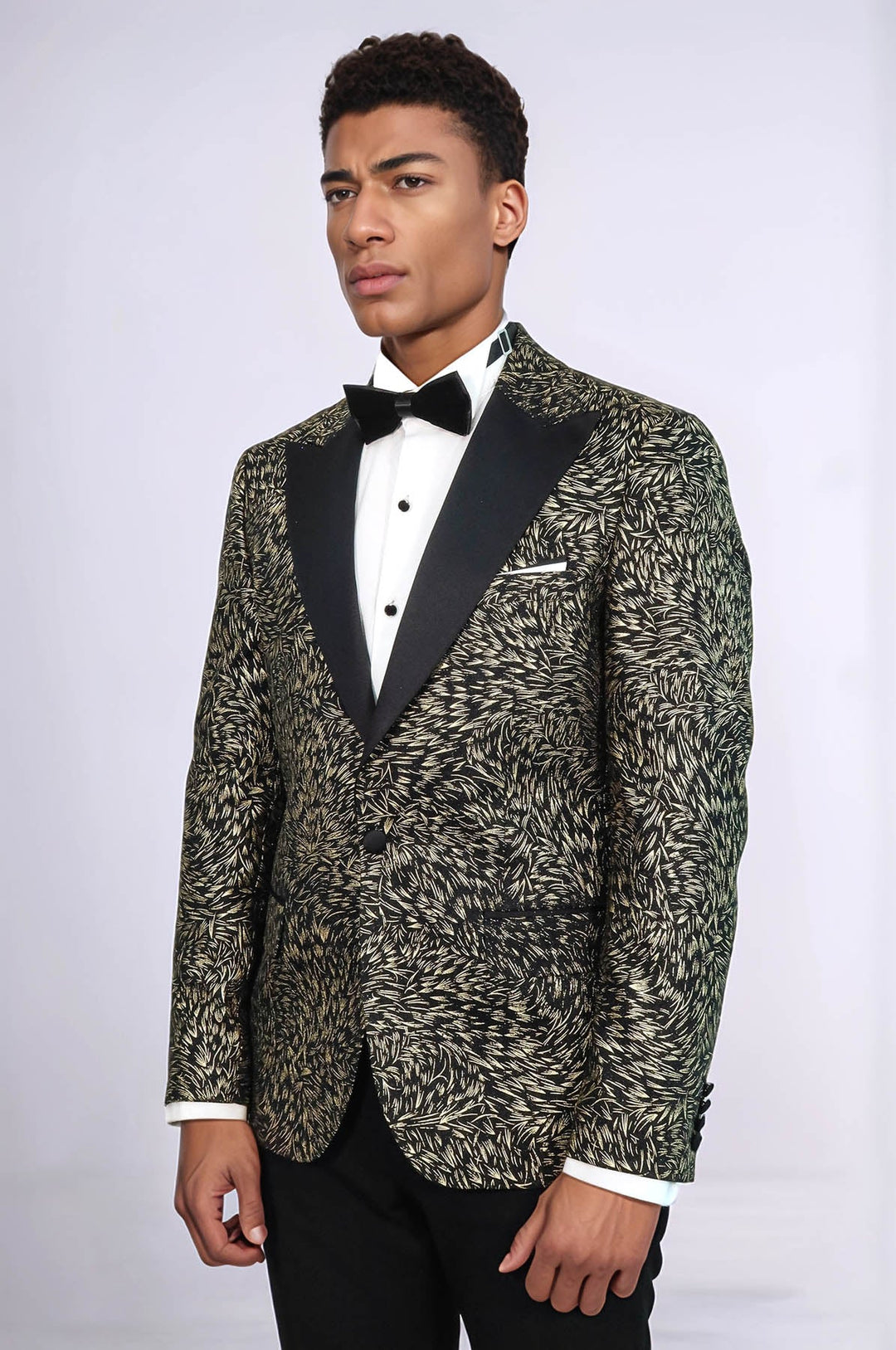 WSS Feather Patterned Slim Fit Black Men Party Blazer  - Maricopa