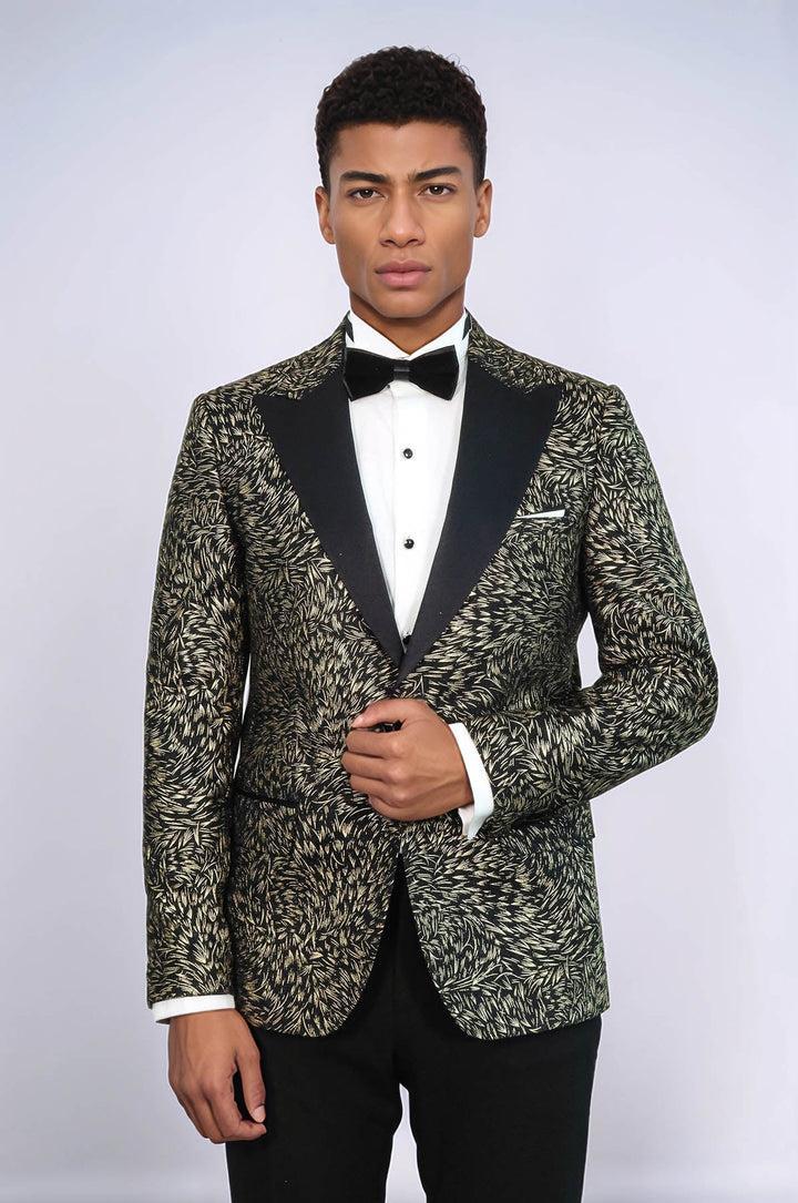 WSS Feather Patterned Slim Fit Black Men Party Blazer  - Maricopa