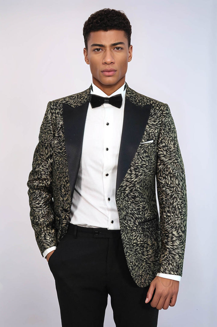 WSS Feather Patterned Slim Fit Black Men Party Blazer  - Maricopa