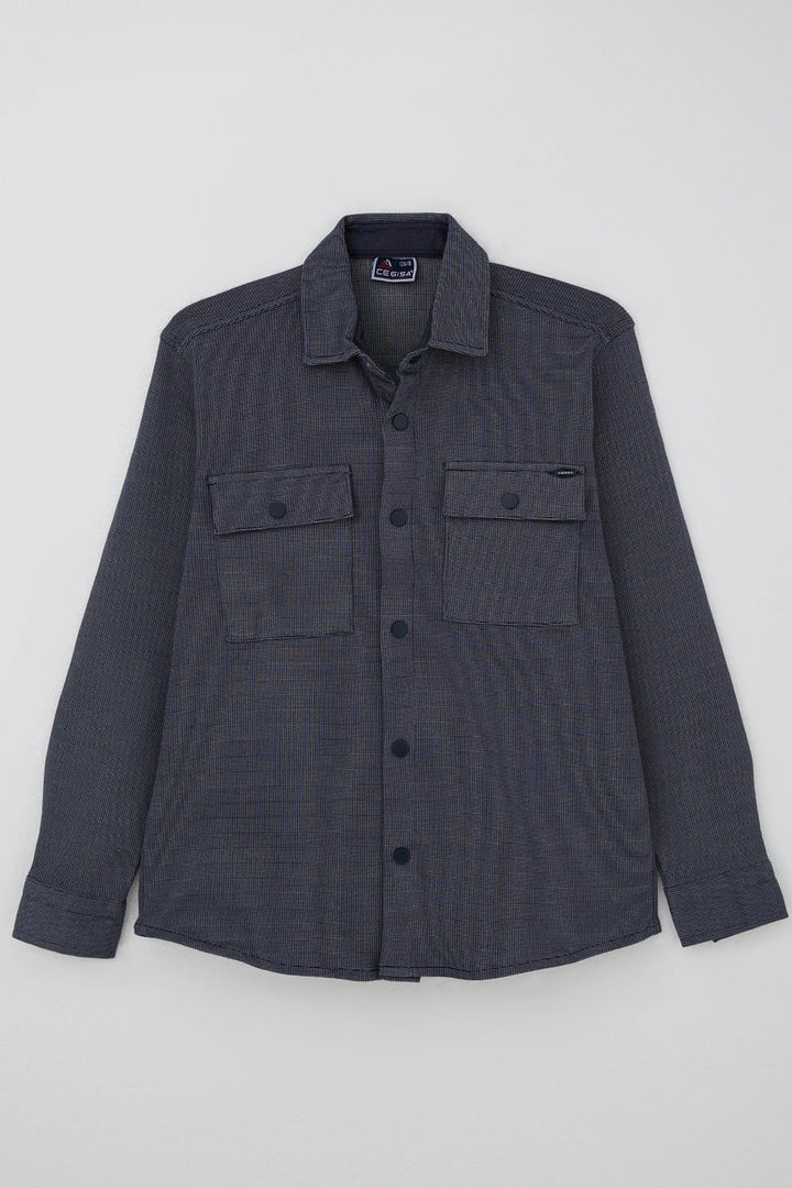 BRE Cegısa Erkek Çocuk Gömlek Dokulu Çıtçıt Detaylı Cepli 6-9 Yaş, Gri - Caledon