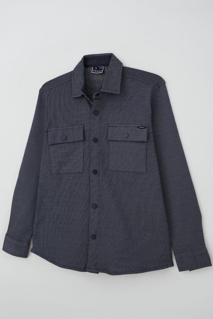 BRE Cegısa Erkek Çocuk Gömlek Dokulu Çıtçıt Detaylı Cepli 6-9 Yaş, Gri - Caledon