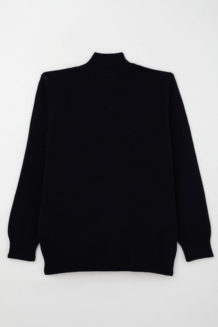 BRE Cegısa Erkek Çocuk Triko Hırka Fermuarlı Ekose Desenli 6-9 Yaş, Lacivert - Draper