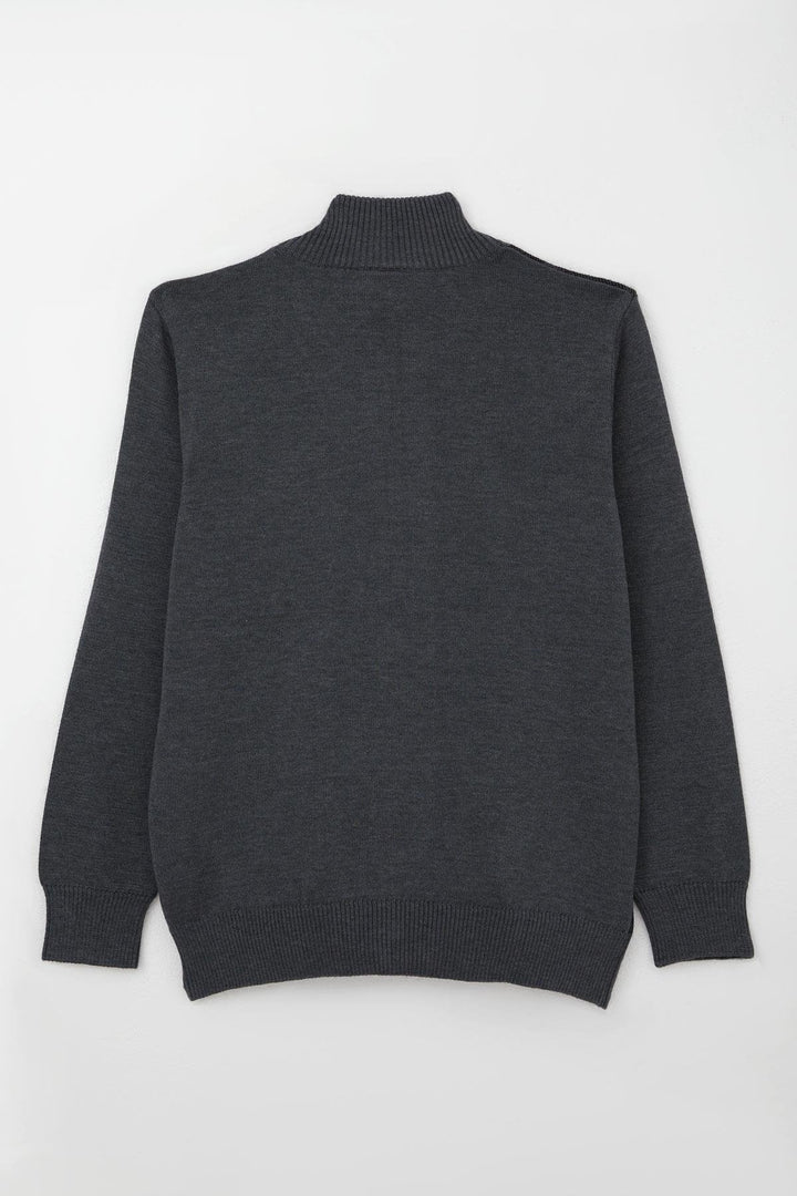 BRE Cegısa Boy's Sweater with Zipper Plaid Pattern 6-9 Years, Gray - Deurne