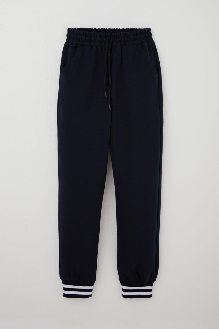 BRE Cegısa Girl's Ribbed Cuffed Sweatpants with Drawstring Pockets, Navy, 114 Years - Podujevë
