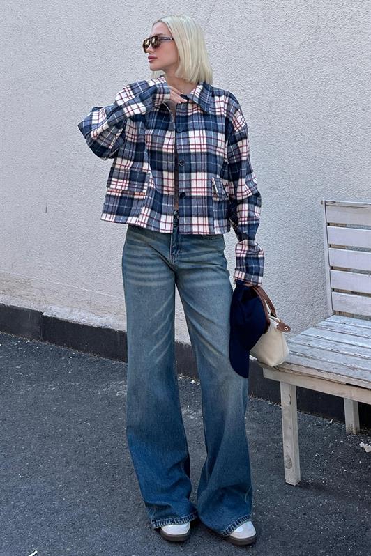 MDX Navy Buttoned Shirt Collar Lumberjack Short Jacket MG2181 - Thionville