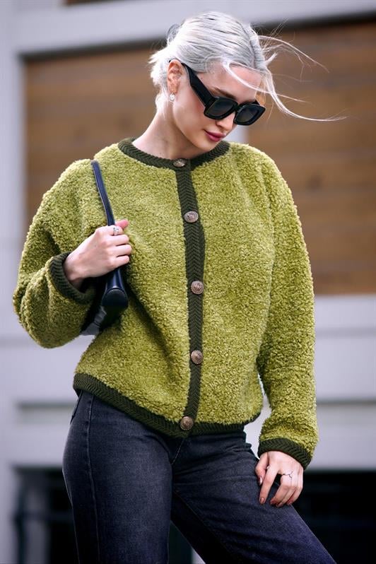 MDX Green Buttoned Boucle Knit Cardigan MG1949 - Jerez de García Salinas