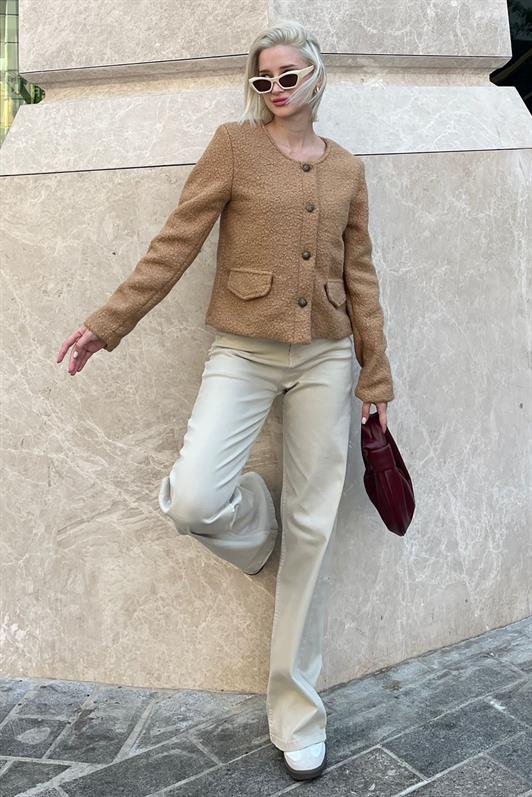 MDX Mink Buttoned Boucle Knit Jacket with Pocket Detail MG2170 - Mira
