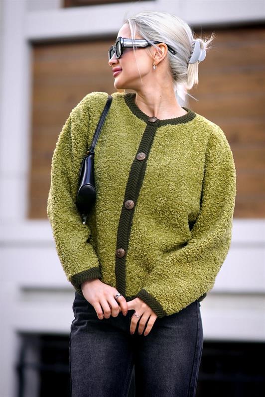 MDX Green Buttoned Boucle Knit Cardigan MG1949 - Jerez de García Salinas