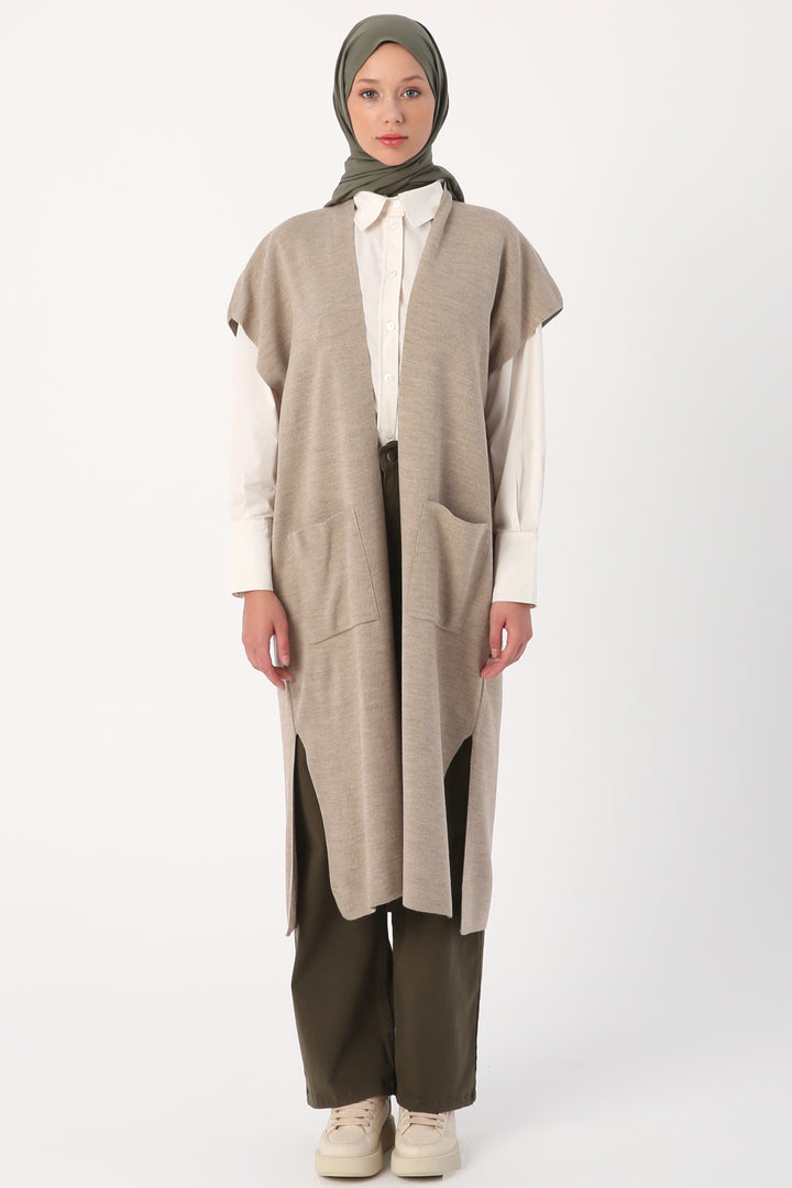 TLD Women Allday Stone Melange Pocketed Long Knit Vest - Grand Prairie