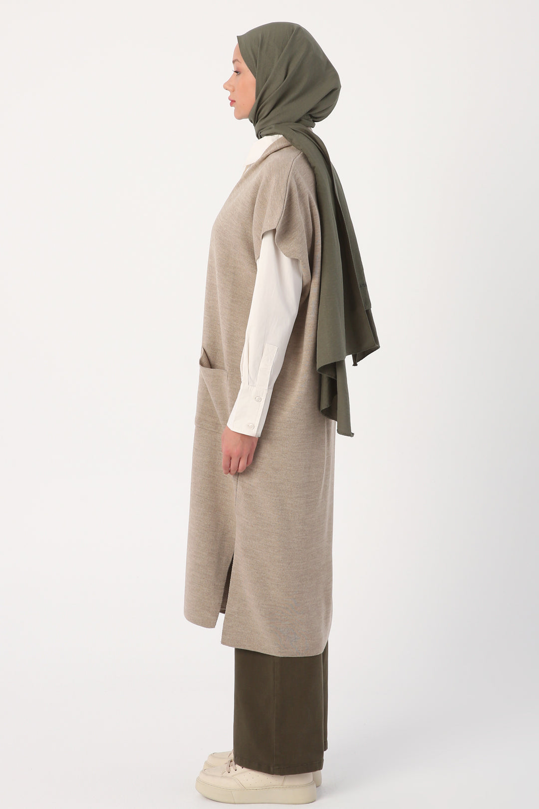TLD Women Allday Stone Melange Pocketed Long Knit Vest - Grand Prairie