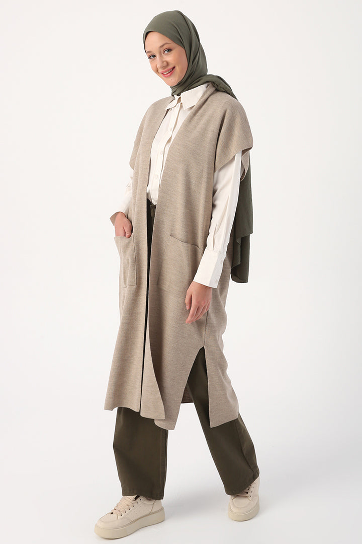 TLD Women Allday Stone Melange Pocketed Long Knit Vest - Grand Prairie