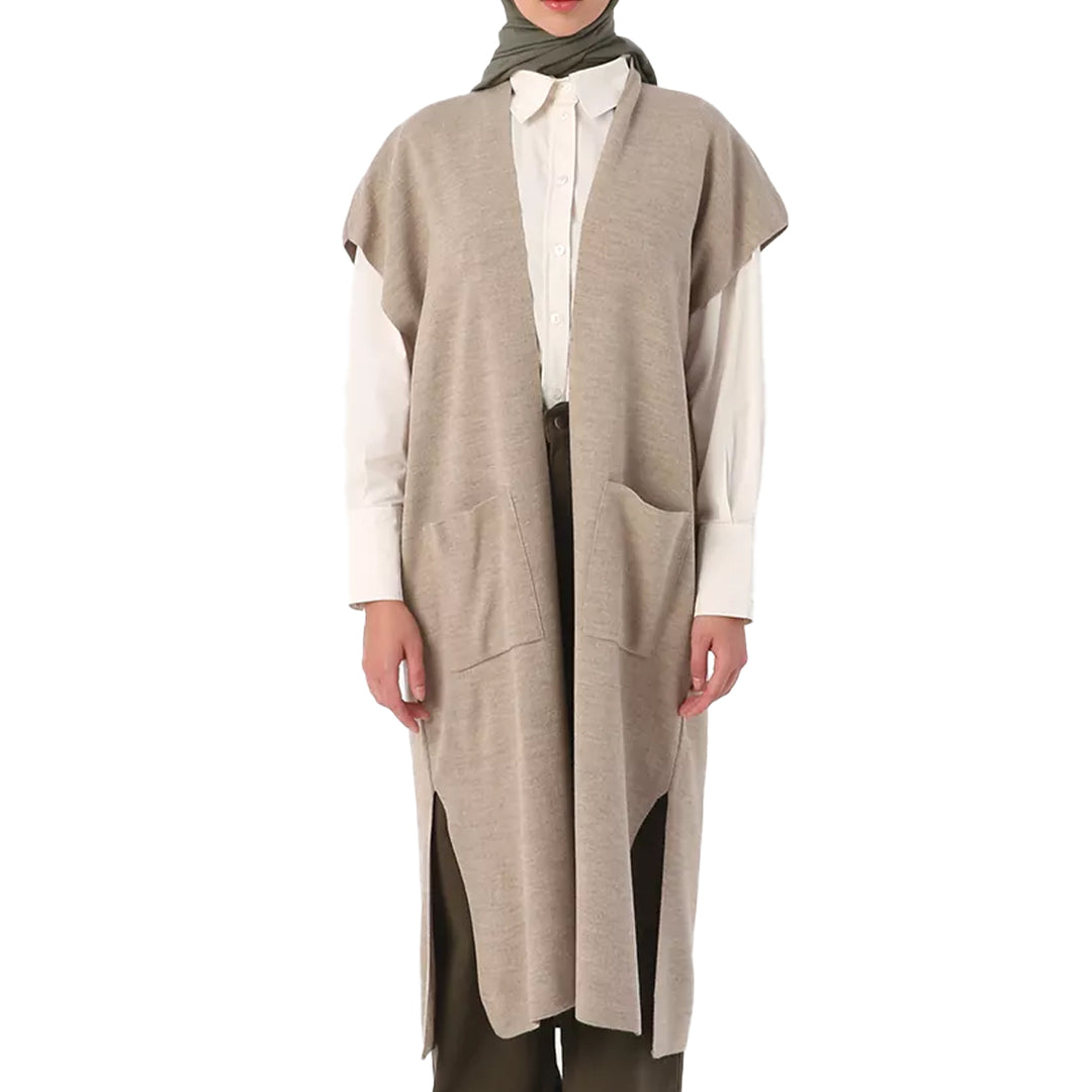 TLD Women Allday Stone Melange Pocketed Long Knit Vest - Grand Prairie