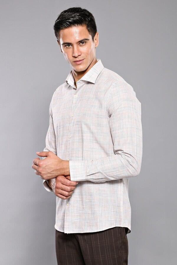WSS Checked Beige Shirt  - Town Country