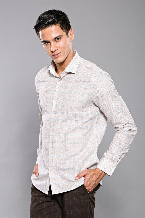 WSS Checked Beige Shirt  - Town Country
