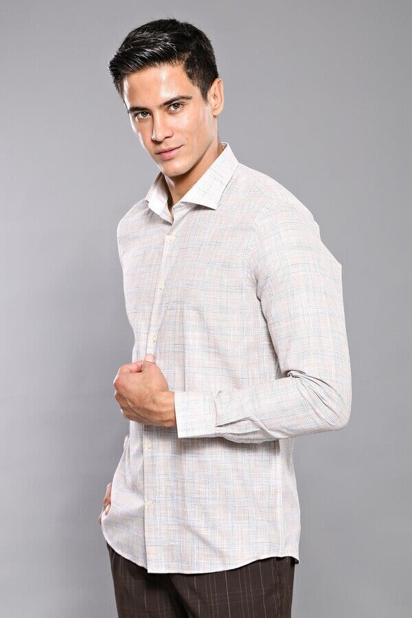 WSS Checked Beige Shirt  - Town Country