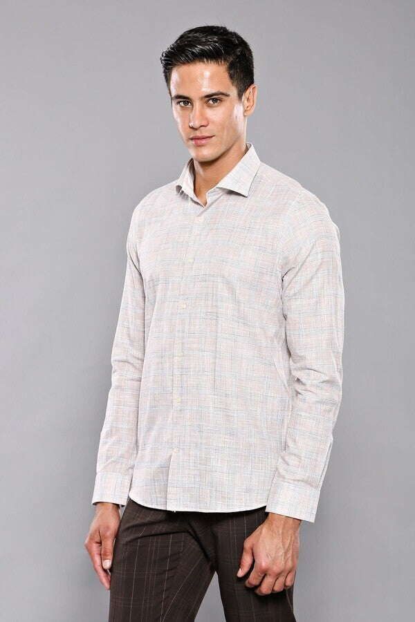 WSS Checked Beige Shirt  - Town Country