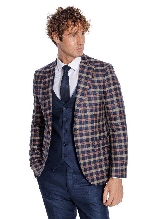 WSS Checked Blazer Slim Fit Navy Blue Men Suit  - Saint-Martin-d’Hères