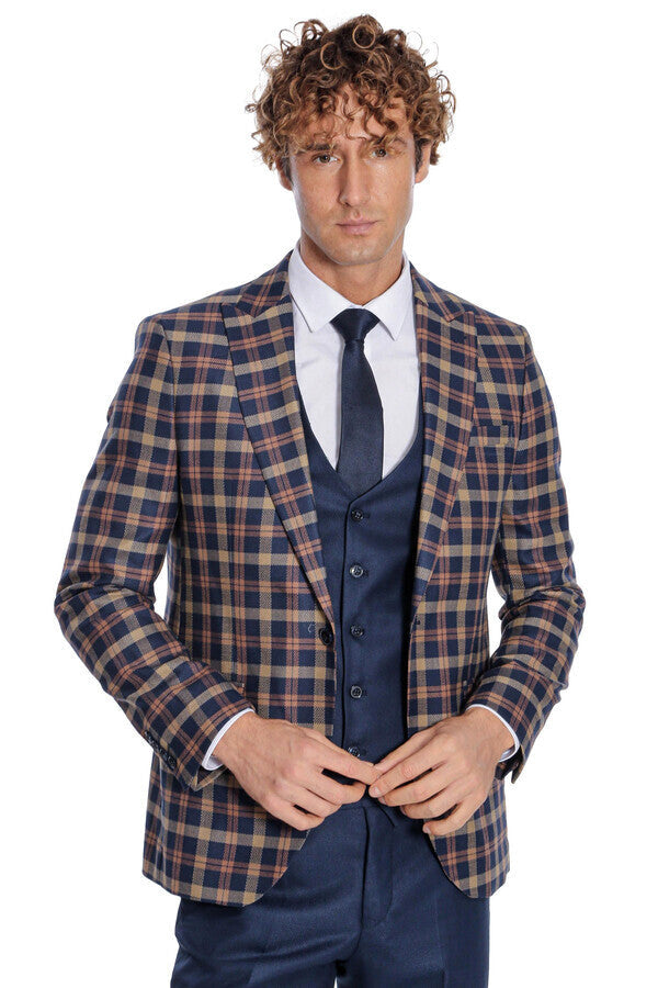 WSS Checked Blazer Slim Fit Navy Blue Men Suit  - Saint-Martin-d’Hères
