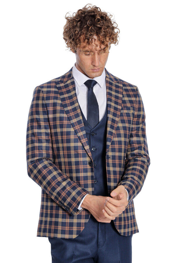 WSS Checked Blazer Slim Fit Navy Blue Men Suit  - Saint-Martin-d’Hères