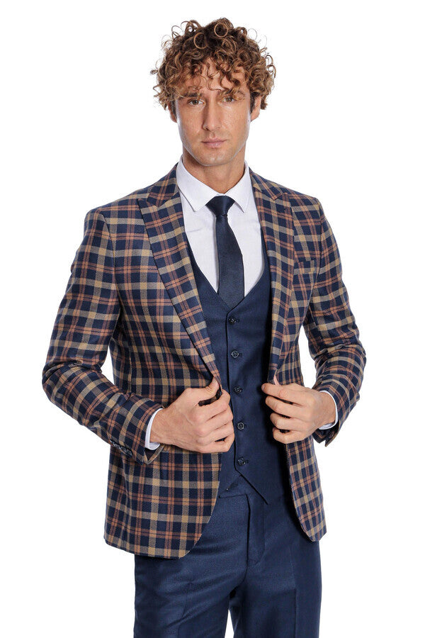 WSS Checked Blazer Slim Fit Navy Blue Men Suit  - Saint-Martin-d’Hères
