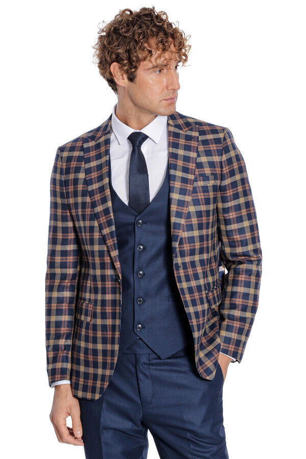 WSS Checked Blazer Slim Fit Navy Blue Men Suit  - Saint-Martin-d’Hères