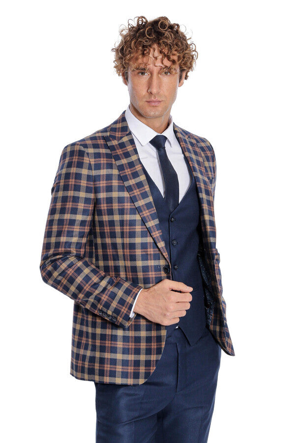 WSS Checked Blazer Slim Fit Navy Blue Men Suit  - Saint-Martin-d’Hères