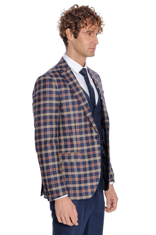 WSS Checked Blazer Slim Fit Navy Blue Men Suit  - Saint-Martin-d’Hères