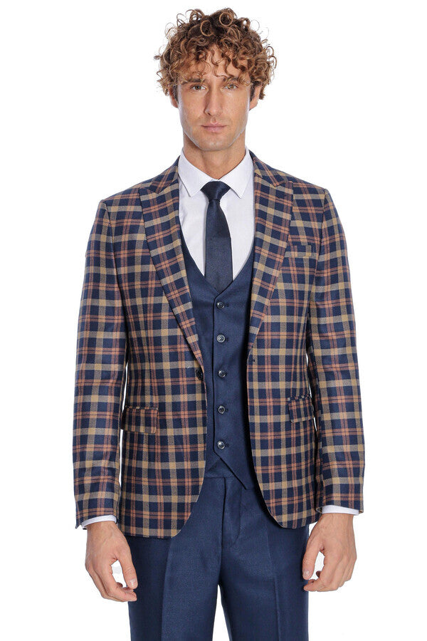 WSS Checked Blazer Slim Fit Navy Blue Men Suit  - Saint-Martin-d’Hères