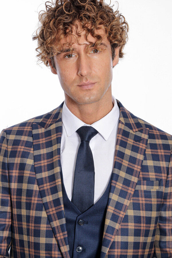 WSS Checked Blazer Slim Fit Navy Blue Men Suit  - Saint-Martin-d’Hères