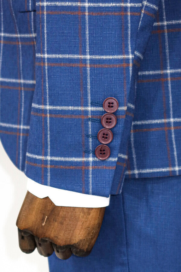 WSS Checked Blue Men Suit  - Elgin