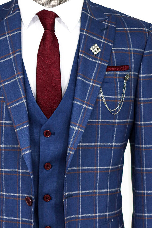 WSS Checked Blue Men Suit  - Elgin