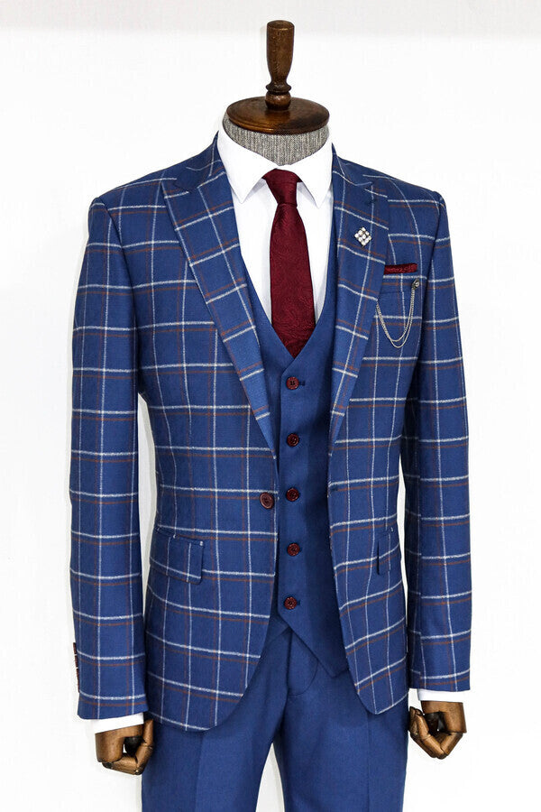 WSS Checked Blue Men Suit  - Elgin