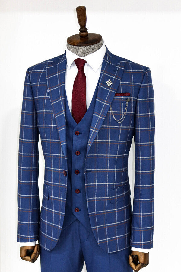 WSS Checked Blue Men Suit  - Elgin