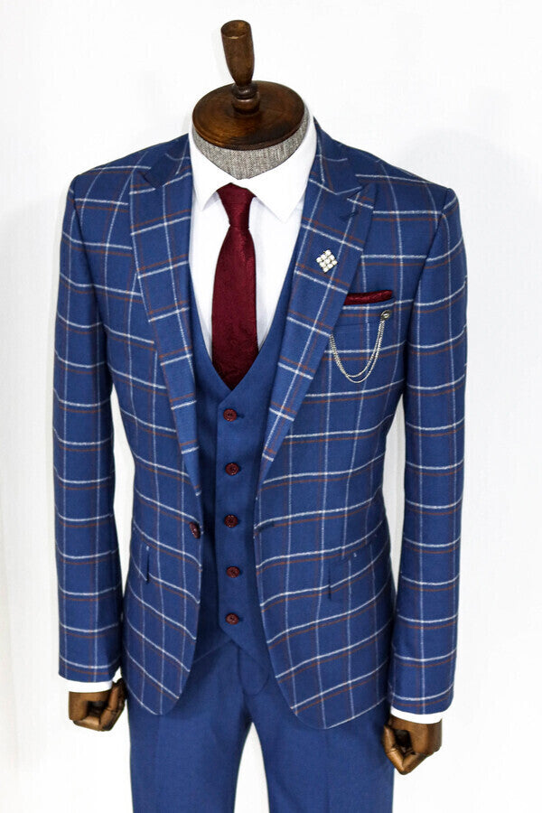 WSS Checked Blue Men Suit  - Elgin